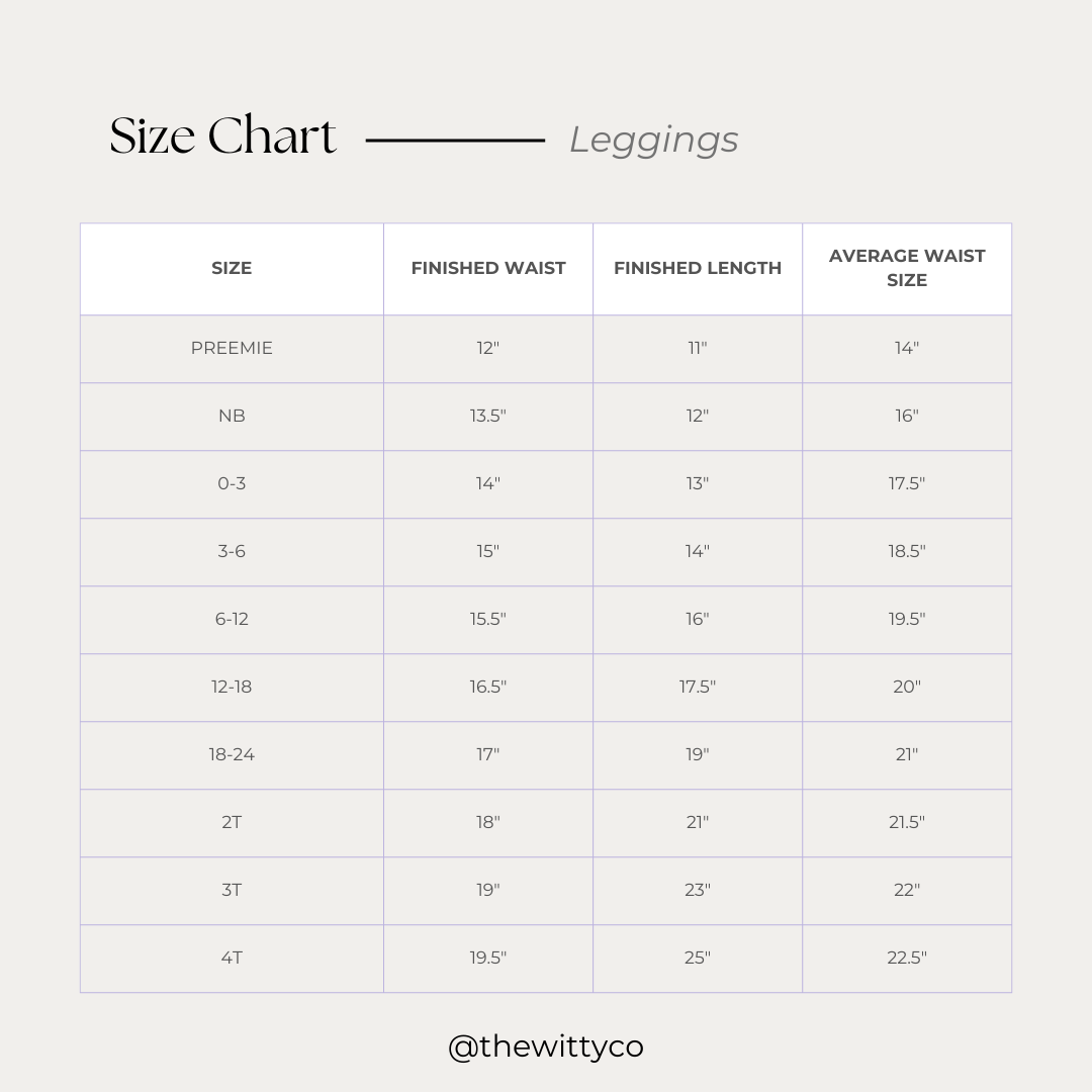 Leggings Size Chart