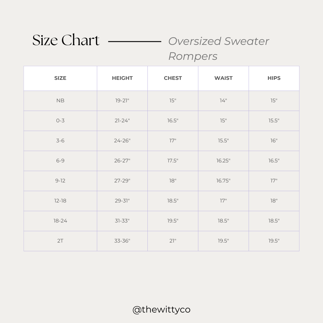 Oversized Sweater Romper Size Chart