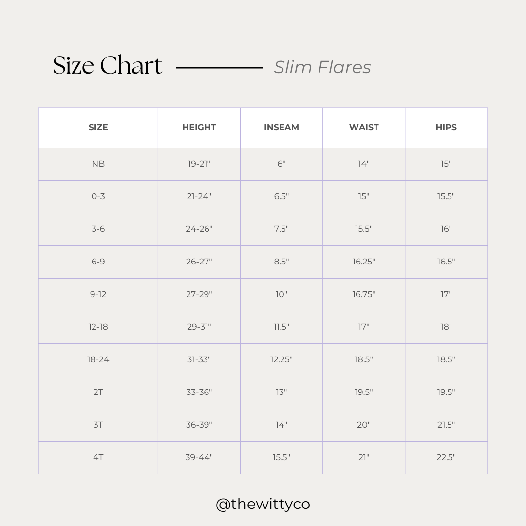 Slim Flares Size Chart